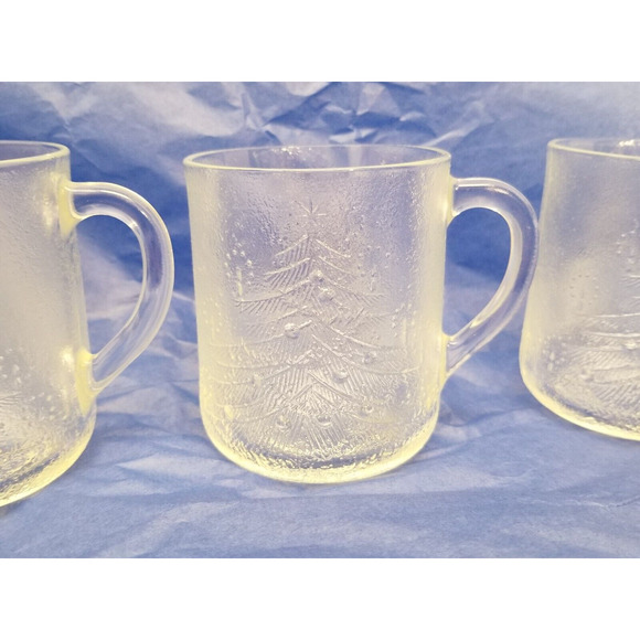 DURALEX made in France 11.5 ounces 4 clear cups with etched Christmas trees vint - Picture 9 of 16